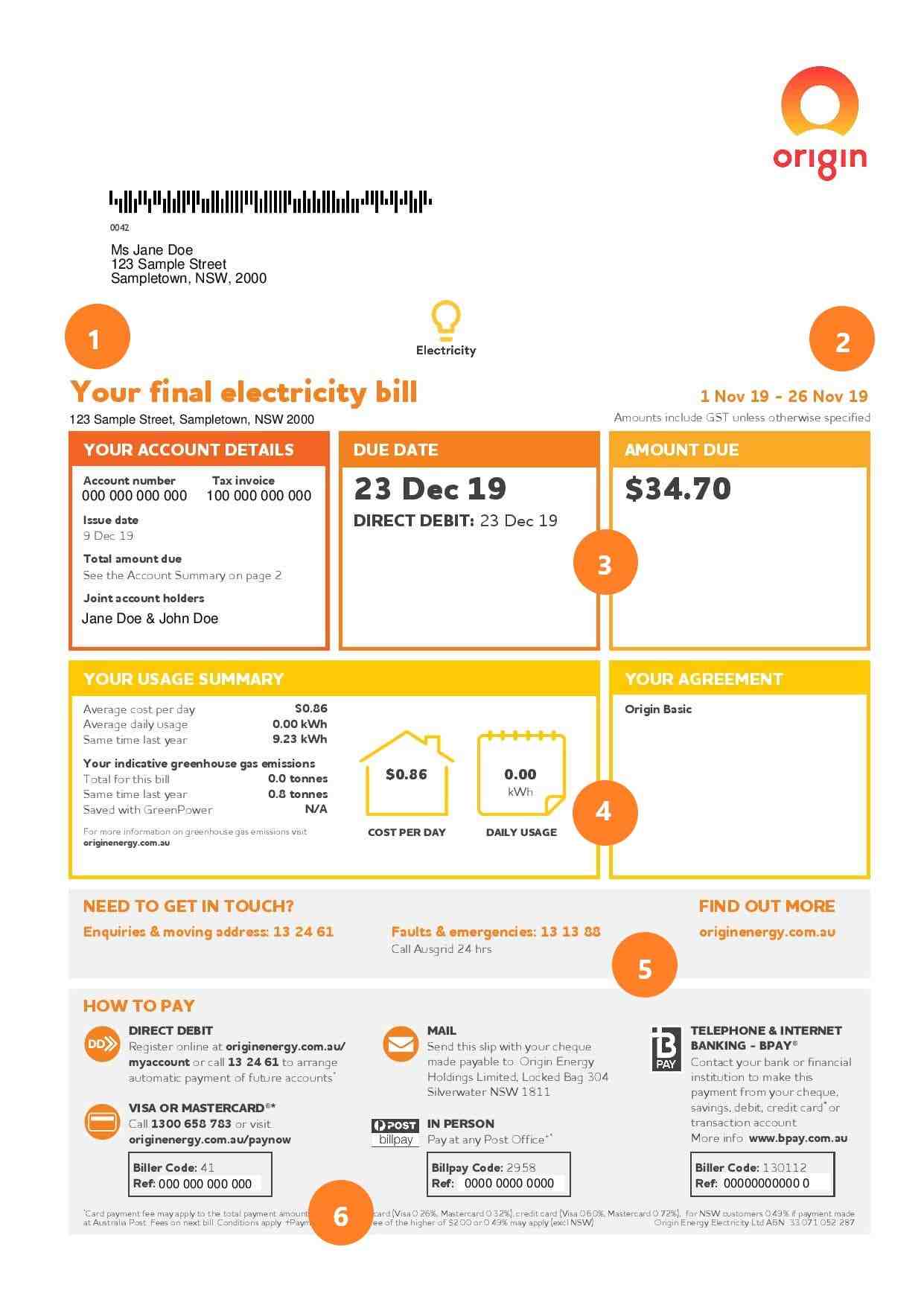 Electricity Bill Example Sentences